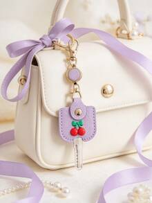 Fresh Cherry Decor Portable Key Pouch, Top Grain Leather Texture Home Key Case, Unisex Anti-Loss Key Organizer Bag, With Retractable Hook For Easy Carrying, Compact And Exquisite Design, Easily Store Home Keys, Sturdy Metal Buckle Not Easily Detached, Cute And Sweet Style, Practical For Daily Use - Multicolor - View 8