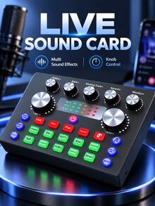 Portable Podcast Microphone Kit, Condenser Microphone Audio Mixer With Voice Changer, Sound Effects, USB Charging, Suitable For Live Streaming, Recording, Singing, Compatible With PC And Smartphone - Black - View 1