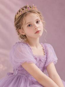 1pc Kids Girls Rhinestone Crown Tiara, Handcrafted Princess Headpiece For Birthday Party, Dress Up, Pageant, School Show, Photo Day, Holiday Gift - Multicolor - View 3