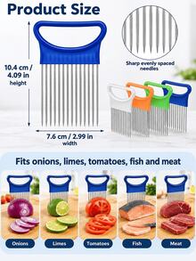 SMEGGEMS Pemegang Pemotong Bawang Bombay Stainless Steel, Pemegang Pemotong Sayuran & Buah Multifungsi, Alat Pemotong Dapur Portabel, Cocok untuk Bawang Bombay, Daun Bawang, Bawang Putih, dan Tomat - MultiWarna - View 10