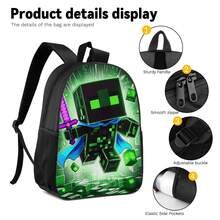 Pixel Art Green Warrior Print 3 Pieces Set Large Capacity Backpack + Crossbody Bag + Pencil Case, Adjustable Breathable Shoulder Straps, Fashion Pixel Block Adventure Game Theme Daily Commute Storage Set - Printed Bag - View 4
