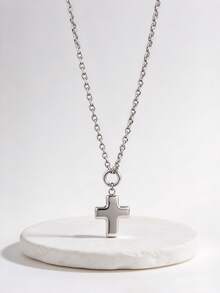 1pc Minimalist Personalized Stainless Steel Polished Shiny 3D Cross Pendant Necklace For Men Daily Commute Wear - Silver - View 4