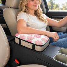 Cute Plush Flower Center Console Armrest Pad (Available In Two Versions: With Dual Storage Pockets Or Without Pockets); Keeps Hands Warm During Autumn And Winter, Protects The Armrest, Universal Fit For All Vehicle Models, Car Interior Accessory. - FSD - View 3