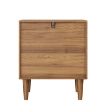 Bohemian Four-Legged Nightstand With 2 Drawers, Geometric Inlaid Night Table, Walnut Veneer Side Table, Bedroom Storage Cabinet - Brown - View 7