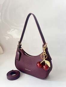 2026 New Fashion Classic Versatile Letter Decor Design Solid Color PU Material Shoulder Bag, Suitable For Shopping, Y2K Underarm Bag, Aesthetic - Burgundy - View 2