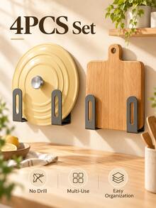 2/4pcs No-Drill Wall-Mounted Storage Rack, Multi-Function Hanging Storage Shelf, Floating Shelf With Adhesive Tape, Suitable For Bathroom, Kitchen And Bedroom Clutter Storage - Black - View 10