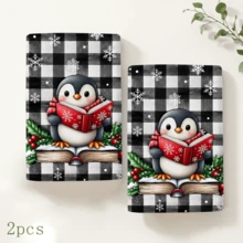 2pcs Black & White Plaid Penguin Pattern Christmas Kitchen Towels, Snowflake Print Tea Towels, Christmas Towels, Winter Holiday Kitchen Home Decor Gifts - Multicolor - View 9