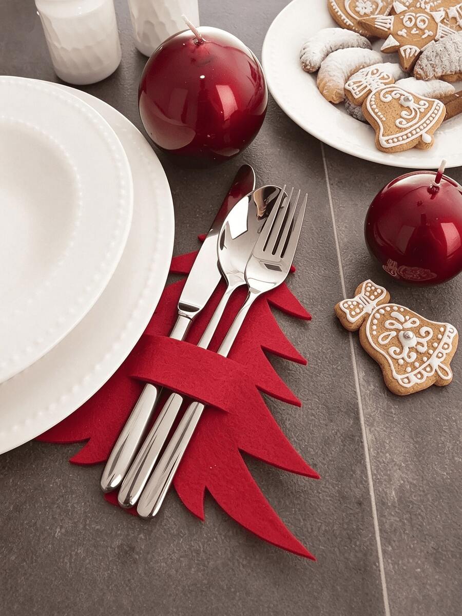 2pcs Christmas Tree Shaped Cutlery Holder, Flat Tableware Storage Decor, Suitable For Holiday Table Decoration And Setting, Christmas Gift Set (No Cutlery Included) - Multicolor - View 1