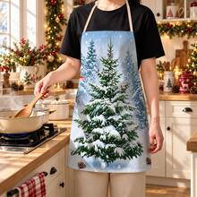 1pc, Christmas Home Decor, Cedar Pattern, Printed Apron, Can Be Used As Christmas Gift, Sleeveless, Neck Strap Design, Suitable For Cooking, Baking And Entertainment, Perfect For Family Dining, Parties, Outdoor BBQ Gatherings, Baking Apron | Bright Color Apron | Polyester Apron | Printed Apron - Multicolor - View 4