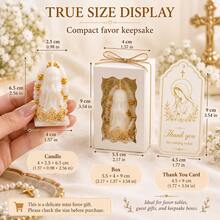 10 Sets Virgin Mary Candle Favor Gift Set, Includes Gift Box And Card, Gold Religious Baptism Party Favors, Suitable For Baby Baptism, First Communion, Church Celebration - White & Gold - View 2