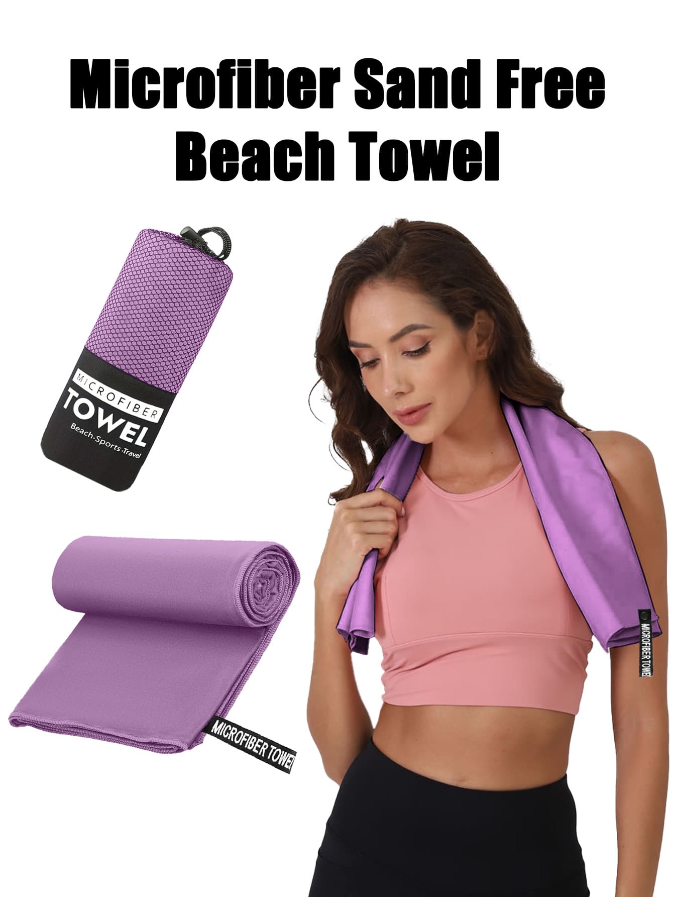 1pc/2pcs Purple High Absorbency Quick-Dry Towel, Ultra-Fine Fiber Outdoor Sports Towel, Soft And Comfortable Fabric, Lightweight And Breathable, Easy To Fold With Mesh Bag For Convenient Storage, Suitable For Beach, Pool, Gym, Camping, Cycling