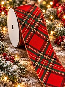 Christmas Wired Ribbon - Red & Green Tartan Metallic Fabric Ribbon Roll, For Christmas Tree Topper Bows, Holiday Wreath Making, Gift Wrapping, Fireplace Garland And Craft Supplies - Red and Green Plaid - View 8