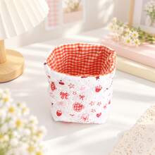 Quilted Fabric Storage Basket, Cute Plaid Desktop Organizer, Soft Padded Design, Foldable Small Storage Bin, Suitable For Cosmetics, Makeup, Stationery, Jewelry And Daily Essentials, Macaron Color Bedroom, Vanity, Dorm And Home Decor, Suitable For Women - View 10