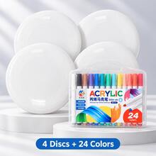 Bộ vẽ tranh DIY trống BSKT nhiều món, đĩa vẽ doodle vẽ tay PE kèm bút marker 12 màu/24 màu, đồ thủ công tiệc cho người lớn, sáng tạo ngày lễ, tương tác ngoài trời - Nhiều màu - Xem 12