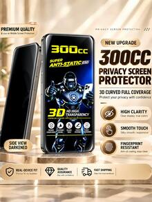 2 قطعة واقي شاشة زجاجي مقسى 300CC مضاد للتجسس، حماية شاشة خصوصية كاملة، طلاء مضاد للكهرباء الساكنة ESD وطبقة طاردة للزيوت مضادة للخدش ومضادة للانفجار، فيلم شاشة هاتف من الدرجة الاحترافية للألعاب، طلاء مضاد للكهرباء الساكنة وطارد للزيوت متوافق مع iPhone Duo 18 Pro Max 17 16 15 14 13 مضاد للبصمات والبقع، حواف معززة مضادة للتحطم، تغطية كاملة، حماية كاملة لشاشتك - الأسود - مشاهدة 6