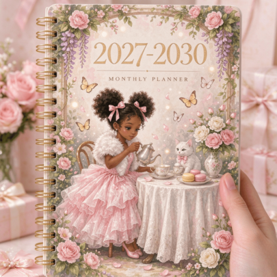 1pc 2027‑2030 Monthly Spiral Planner,Vintage Floral Tea Party Girl Cat Art Cover,4 Year Monthly Schedule Organizer Notebook,Gift For Women Girls Teens,Birthday Holiday Christmas Thanksgiving Present,Journal Diary Stationery Gift