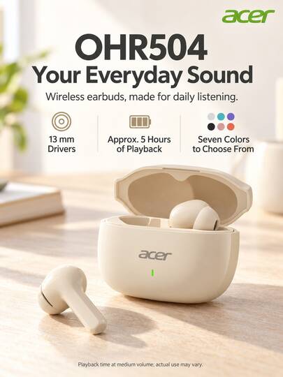 Acer OHR504 True Wireless Bluetooth In-Ear Headphones ENC Intelligent Noise Cancellation High-Fidelity Ultra-Long Battery Life Low Latency Gaming Sports Running Earphones Bluetooth 5.4 Compatible With Mobile Phones And Tablets Multiple Colors Available