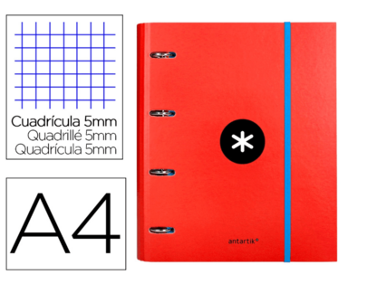 LIDERPAPEL ANTARTIK CARPEBLOC A4 Refillable Folder, 5mm Grid, Lined, 4 X 40mm Round Rings With Flap, Assorted Colors. Made With A 1.75mm Thick Lined Cardboard Cover, Matte Laminated With UV Varnish Details. First Quality Guaranteed.