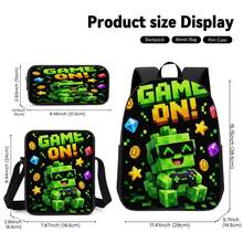 Set 3 Buah Gaya Pixel Q-Version Warna Hijau untuk Gamer: Ransel Kapasitas Besar + Tas Selempang + Tempat Pensil, Tali Bahu yang Dapat Diatur dan Bernapas, Set Penyimpanan Harian untuk Penggemar Game Pixel E-Sports - Tas bercetak - View 6