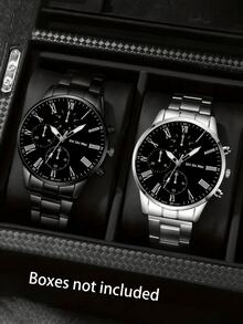 1/2pcs/Set Men's Business Alloy Steel Watch Band Watch, Ideal Father's Day Gift - Silver - View 3
