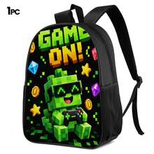 Set 3 Buah Gaya Pixel Q-Version Warna Hijau untuk Gamer: Ransel Kapasitas Besar + Tas Selempang + Tempat Pensil, Tali Bahu yang Dapat Diatur dan Bernapas, Set Penyimpanan Harian untuk Penggemar Game Pixel E-Sports - Tas bercetak - View 11