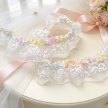 Macaron Rainbow Floral Ruffle Lace Trim, Lolita Dress Ruffle Lace Ribbon, Hair Bow, Pastoral Home Decor, DIY Handmade - A - View 4