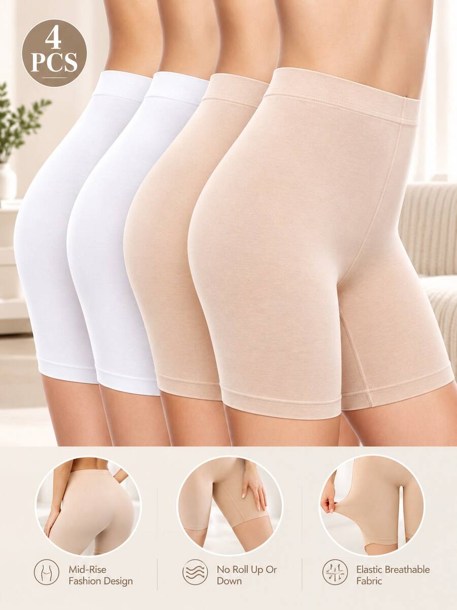 4pcs Plus Size High Waist Cotton Men's Shorts, Postpartum Tummy Control Underwear, Anti-Chafing Seamless Underwear Multi-Pack - Multicolor - View 1