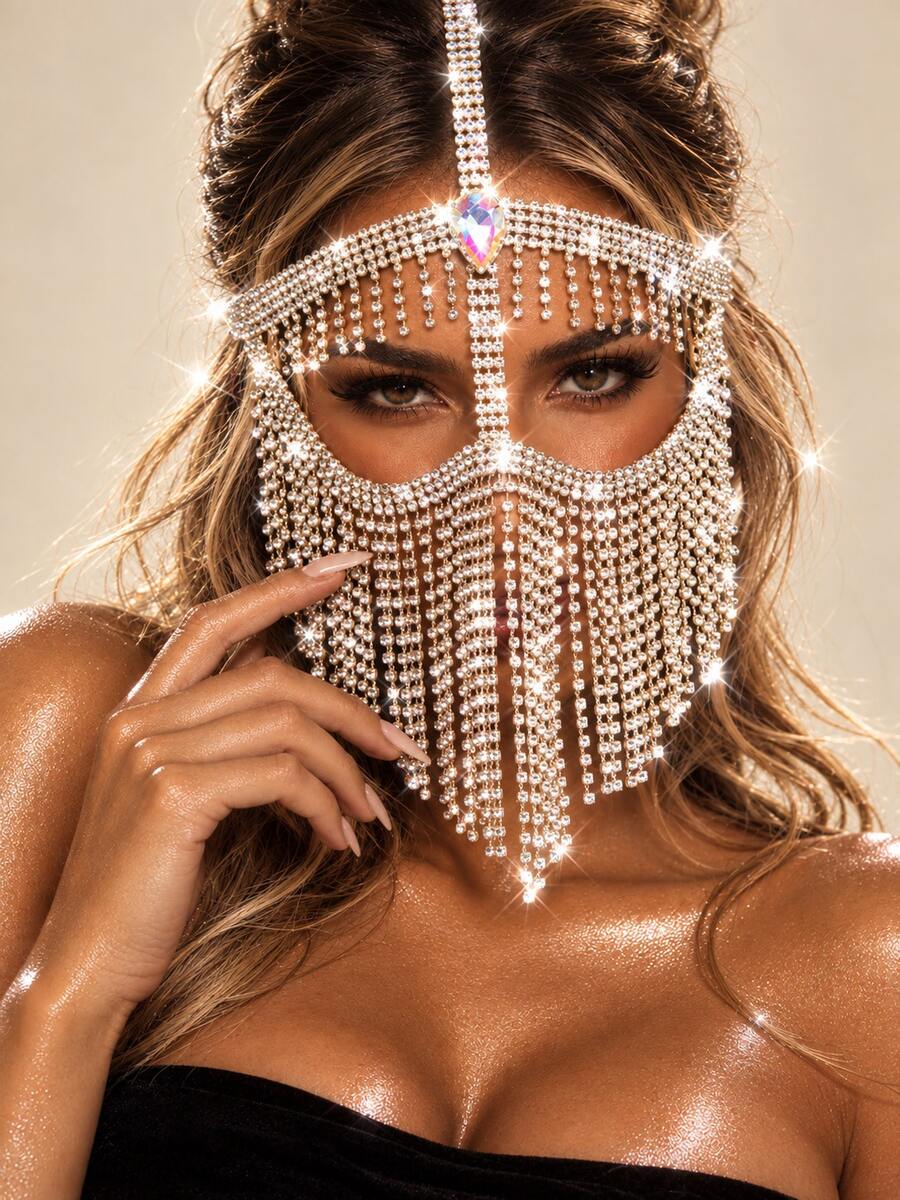 Nightclub Party Performance Tassel Mask, European And American Fashion Sexy Rhinestone Hair Accessory Headpiece - Silver - View 1