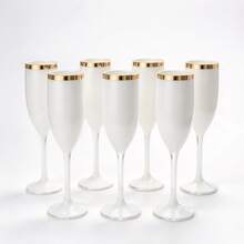 1/6/12pcs White Cups With Gold Rim Classic Stemmed Glasses, Various Quantities Available, Champagne And Cocktail Soft Acrylic Material, 5oz Ribbed Glassware Classic Cocktail Indoor And Outdoor, Suitable For Gatherings, Parties, Picnics, Evening Events - View 8