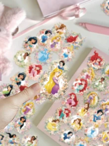 50Pcs Official Disney Stickers, Transparent PET, Classic Princess Patterns. Suitable For Stationery, Phone Cases, Water Bottles, Luggage, Scrapbooks, Skateboards, Notebooks. Great For DIY Decor & Birthday Gifts. - Multicolor - View 5