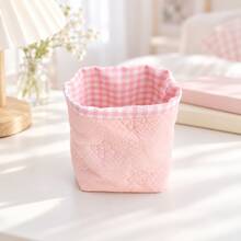 Quilted Fabric Storage Basket, Cute Plaid Desktop Organizer, Soft Padded Design, Foldable Small Storage Bin, Suitable For Cosmetics, Makeup, Stationery, Jewelry And Daily Essentials, Macaron Color Bedroom, Vanity, Dorm And Home Decor, Suitable For Women - View 14