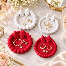 3D Printed Red Bowknot Jewelry Storage Tray, Heart-Shaped Desktop Organizer For Rings And Earrings - Multicolor - View 1