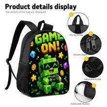 Set 3 Buah Gaya Pixel Q-Version Warna Hijau untuk Gamer: Ransel Kapasitas Besar + Tas Selempang + Tempat Pensil, Tali Bahu yang Dapat Diatur dan Bernapas, Set Penyimpanan Harian untuk Penggemar Game Pixel E-Sports - Tas bercetak - View 4