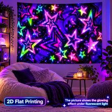 2D Flat Glow-In-The-Dark Mural, Neon Rainbow Starburst Design, Suitable For Bedroom, Living Room And Office. Retro Aesthetic Style Game Room Decor, Holiday And Party Decor, College Dorm Decor - Multicolor - View 12