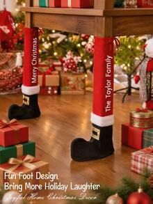 Personalized Christmas Santa Boots Table & Chair Leg Covers, Customized Santa Socks Table & Chair Leg Covers, Novel Christmas Holiday Restaurant & Home Decor, Creative Christmas Party Fun Gift For Family & Friends, Holiday Party Favor, Winter Holiday Gift - Multicolor - View 9