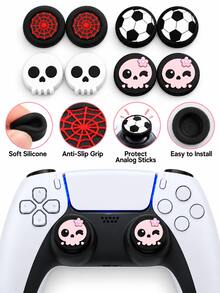 Jemdura Analog Joystick Caps For P4/P5, Xb-Ox And Switch Pro Controllers (2pcs) - Featuring Football, Skull And Spider Web Patterns, These Silicone Caps Are The Perfect Choice For Customizing Controllers And An Ideal Halloween Gift. - View 2