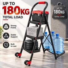 ERUIV 2-In-1 Folding Ladder With Wheels, 3-Step Ladder And Hand Truck, Convertible Rolling Cart With Ladder, Portable Folding Ladder For Home, Kitchen, Garage, And Moving - Black - View 7