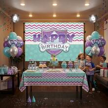 1pc "Paw Patrol" Happy Birthday Wall Backdrop - Blue Cartoon Rescue Dog Theme With Paw Print Pattern; Made Of High-Quality Wrinkle-Resistant Polyester Material, Easy To Clean And Reusable; Suitable For Boys' Birthday Parties, Cartoon Theme Gatherings, Cake Table Background, Indoor/Outdoor Photography Background And Party Photo Ops - Multicolor - View 4