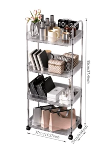 Transparent Multi-Tier Storage Cart. Vertical Striped Baskets With Sturdy Frame. Built-In Universal Wheels. Large Layered Storage, Multiple Sizes Available. Ideal For Kitchen, Bathroom And Living Room To Store Various Sundries. - Multiple Specifications - View 12