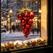 Christmas Hanging Ball String, 21 Mixed-Size Connected Shatterproof Plastic Baubles, Gloss & Matte Double Surface Treatment, Non-Detachable Design, Reusable Holiday Garland For Christmas Tree, Wall, Window, Family Winter Party Decor - A String Of 21 Beads In Various Sizes - View 11
