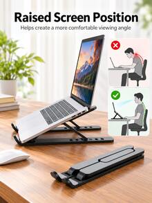 1pc 7-Level Adjustable Folding Laptop Stand, ABS Desktop Computer Holder, Stable Non-Slip Portable Laptop Stand, Multi-Angle Height Support, Foldable Storage, Suitable For Laptop, Tablet, Office, Study, Home, Travel, Desktop Stand, Random Style, Laptop Riser, Ergonomic Laptop Stand, Ventilated Cooling, Notebook Holder, Office Desk Accessories, Work From Home Essentials - Multicolor - View 2