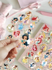 50Pcs Official Disney Stickers, Transparent PET, Classic Princess Patterns. Suitable For Stationery, Phone Cases, Water Bottles, Luggage, Scrapbooks, Skateboards, Notebooks. Great For DIY Decor & Birthday Gifts. - Multicolor - View 7