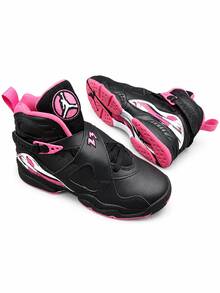 Nike Air Jordan 8 Mid Big Kids Practical Wear-Resistant Air Cushion Shock Absorption Basketball Shoes - Black - View 1