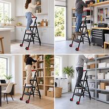 ERUIV 2-In-1 Folding Ladder With Wheels, 3-Step Ladder And Hand Truck, Convertible Rolling Cart With Ladder, Portable Folding Ladder For Home, Kitchen, Garage, And Moving - Black - View 5