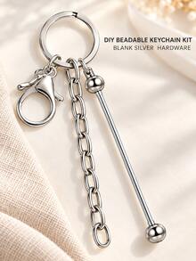 Set Gantungan Kunci Manik-Manik DIY Baru (Termasuk 1 Batang Manik-Manik Kosong, 1 Gantungan Kunci, 1 Rantai Penghubung, dan 4 Cincin Lompat Terbuka 4mm) - Gantungan Kunci Manik-Manik Kosong Warna Perak - Cocok untuk Membuat Gantungan Kunci Manik-Manik, Dompet, dan Proyek Kerajinan DIY - MultiWarna - View 6