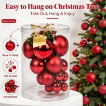 Christmas Hanging Ball String, 21 Mixed-Size Connected Shatterproof Plastic Baubles, Gloss & Matte Double Surface Treatment, Non-Detachable Design, Reusable Holiday Garland For Christmas Tree, Wall, Window, Family Winter Party Decor - A String Of 21 Beads In Various Sizes - View 5