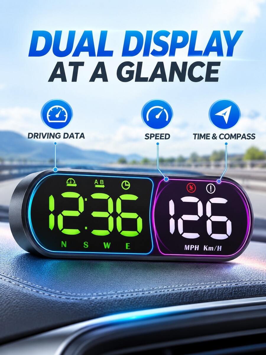 Car GPS Speedometer, Digital Speedometer Large Screen MPH Display With Compass HUD Display, Multi-Level Overspeed Alarm & Fatigue Driving Reminder, Auto Brightness, USB Plug And Play, Suitable For All Vehicles