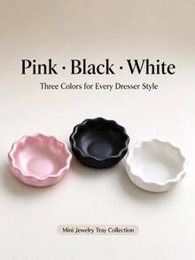 Small Round Wavy Edge Jewelry Tray, Matte Resin Ring & Earring Storage Dish, Vanity Desktop Decor Small Dish, Bedroom Entryway Home Decor, Birthday Gift For Girls, 1pc - Multicolor - View 6