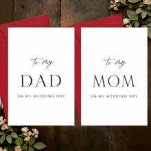 2pcs Elegant Wedding Day Card Set, To My Mom & To My Dad On My Wedding Day, Minimalist Script Greeting Cards, Bridal Thank You Gift For Parents, Wedding Ceremony Keepsake, Simple White Card For Bride To Give Parents - A - View 1