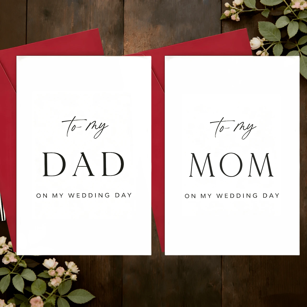 2pcs Elegant Wedding Day Card Set, To My Mom & To My Dad On My Wedding Day, Minimalist Script Greeting Cards, Bridal Thank You Gift For Parents, Wedding Ceremony Keepsake, Simple White Card For Bride To Give Parents - A - View 1